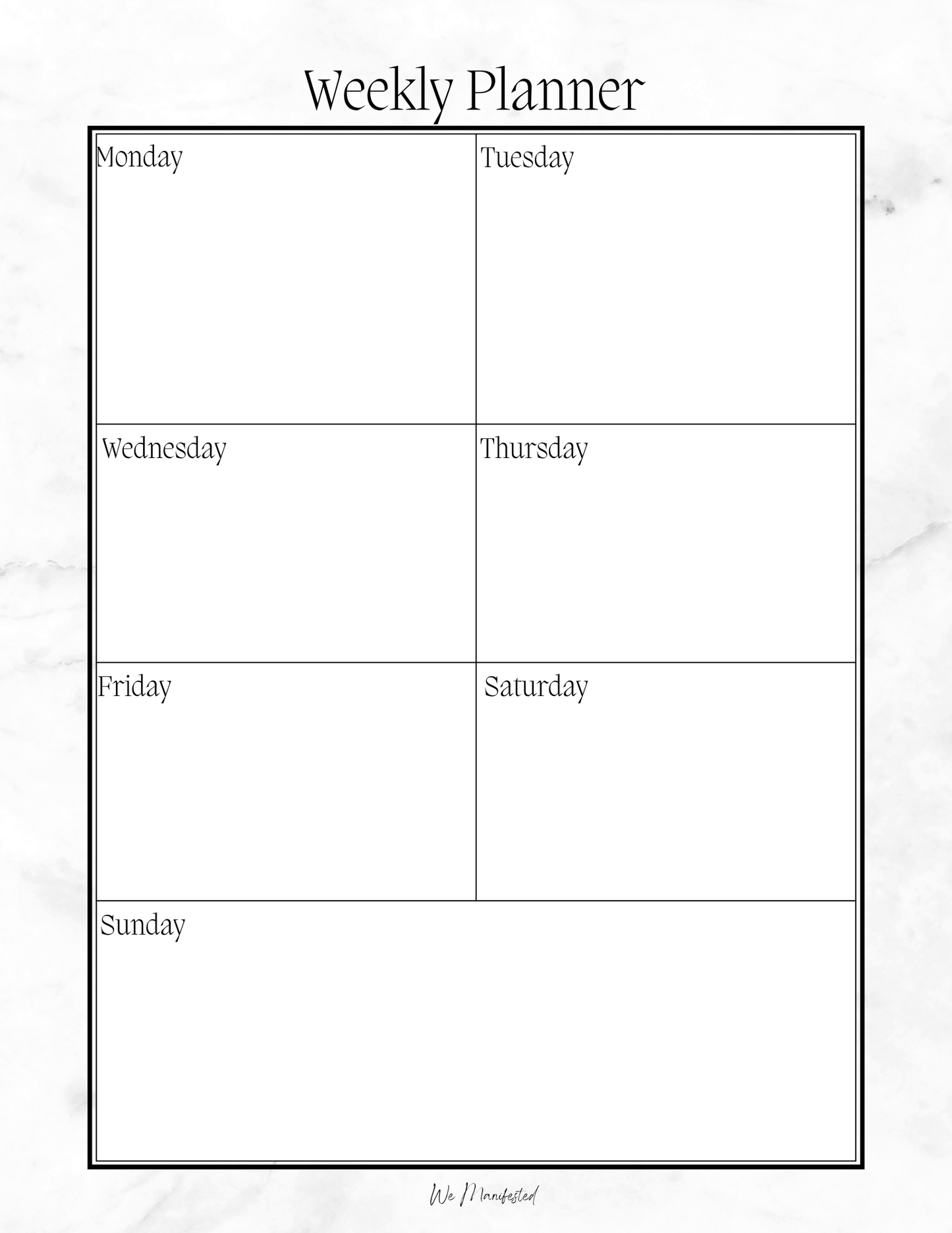 Marble Undated Weekly Planner A4