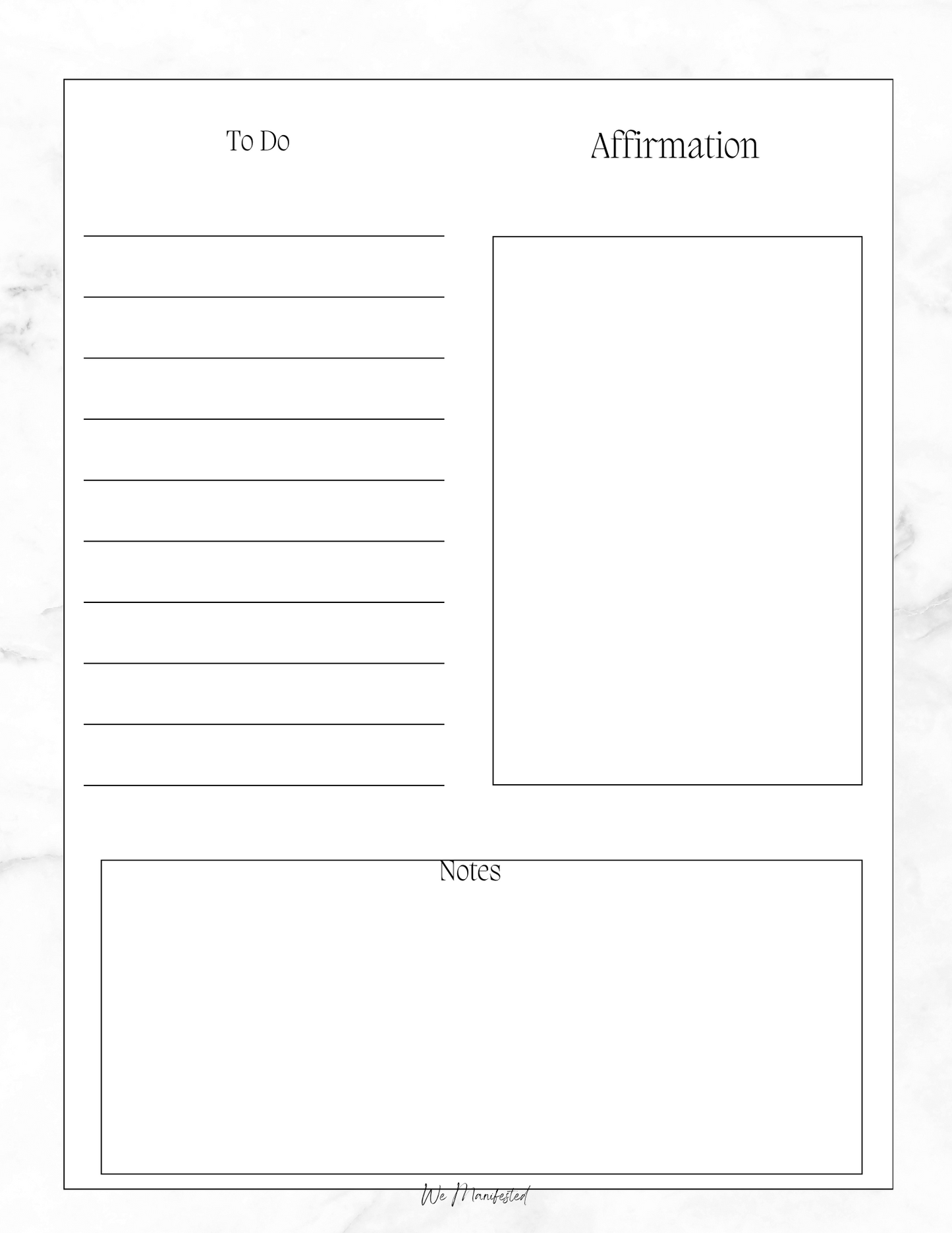 Marble Daily To-Do List & Affirmation Page A4