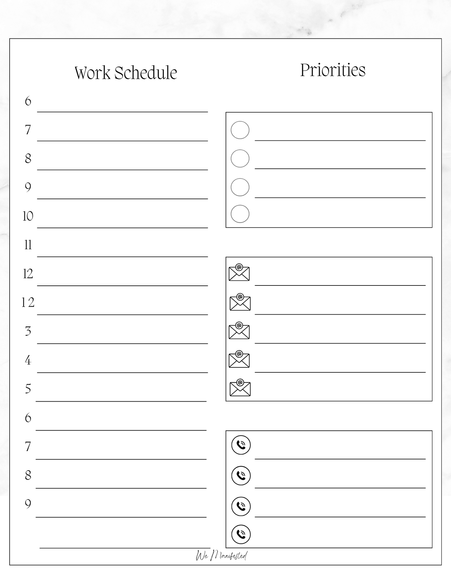 Marble Time-Blocking Work Schedule A4