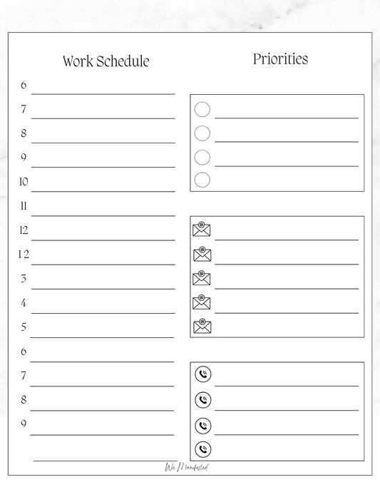 Marble Time-Blocking Work Schedule A4