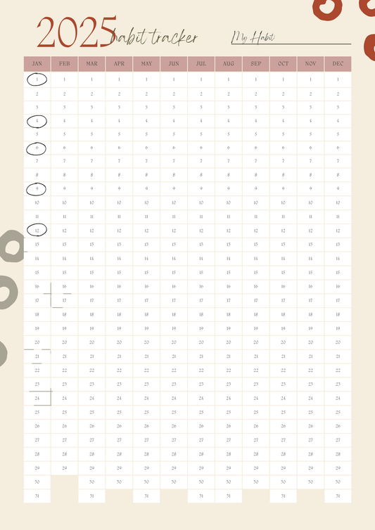 Yearly Habit Tracker Printable- A4